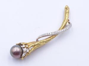 Pt900/K18 パール 約11.0mm ダイヤ 0.49ct ブローチ 16.6g